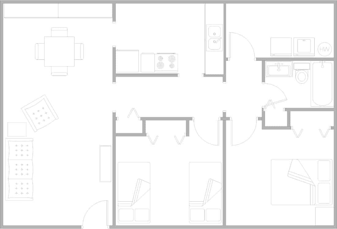 Two BR Floor Plan at Edgewood.